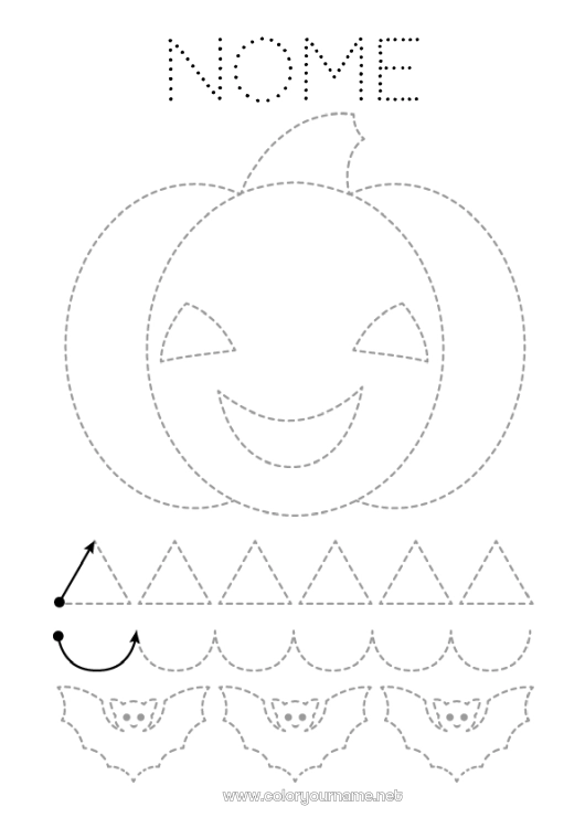 Página de desenho para imprimir Morcego Abóbora Jack O'Lantern Atividades para Crianças Ligando os Pontos Desenhos para colorir fáceis Rastreie e Pinte Pássaros e mamíferos voadores Folha de atividades de grafismo para educação infantil