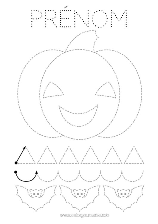 Coloriage à imprimer Chauve-souris Citrouille Jack O'Lantern Activités enfants Points à relier Coloriages faciles Trace et colorie Oiseaux et mammifères volants Fiche de graphisme maternelle