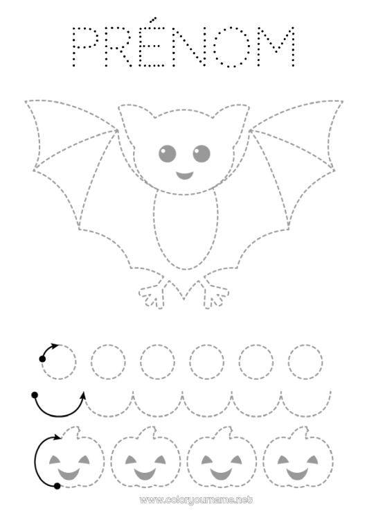 Coloriage à imprimer Chauve-souris Citrouille Activités enfants Animal Points à relier Coloriages faciles Trace et colorie Oiseaux et mammifères volants Fiche de graphisme maternelle