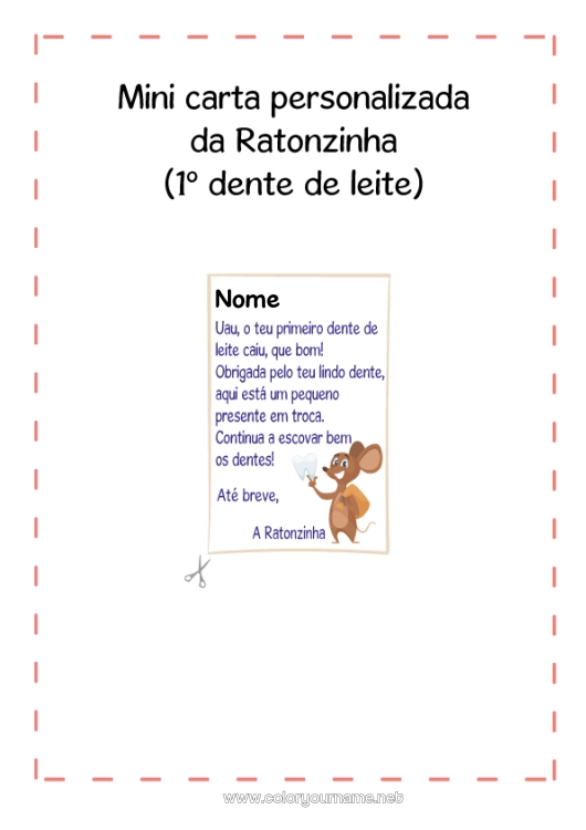 Página de desenho para imprimir Dente de leite Ratinho Correspondência do Ratinho