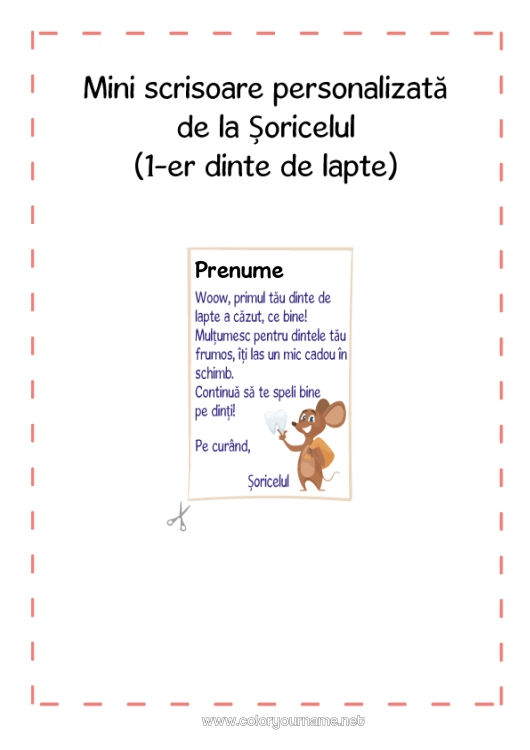 Pagină de colorat de imprimat Dinți de lapte Micuța Șoarece Scrisoarea Micului Șoarece