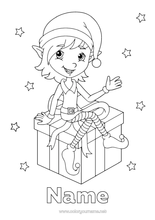 Colouring page to print Gifts Christmas Elves Christmas Elf Colouring Pages