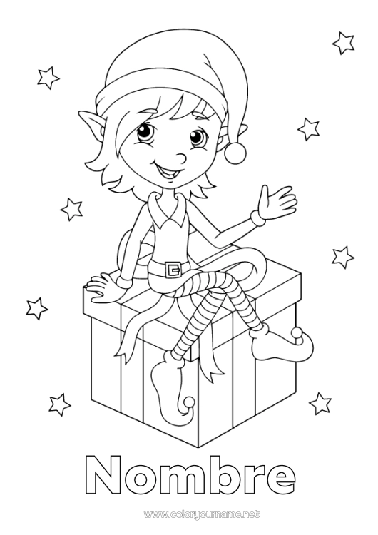 Dibujo para colorear para imprimir Regalos Elfos de navidad Navidad Dibujos de Elfos para colorear