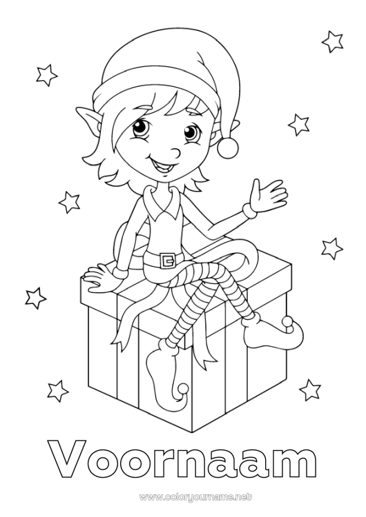 Kleurplaat om af te drukken Cadeaus Kerstelf Kerstmis Elfjes kleurplaten