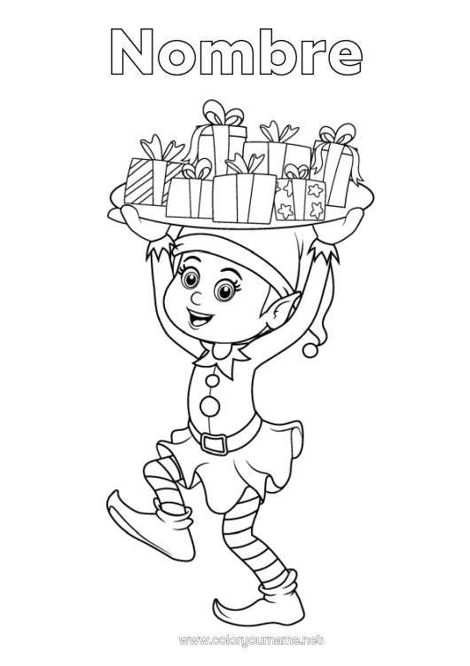 Dibujo para colorear para imprimir Regalos Elfos de navidad Navidad Dibujos de Elfos para colorear