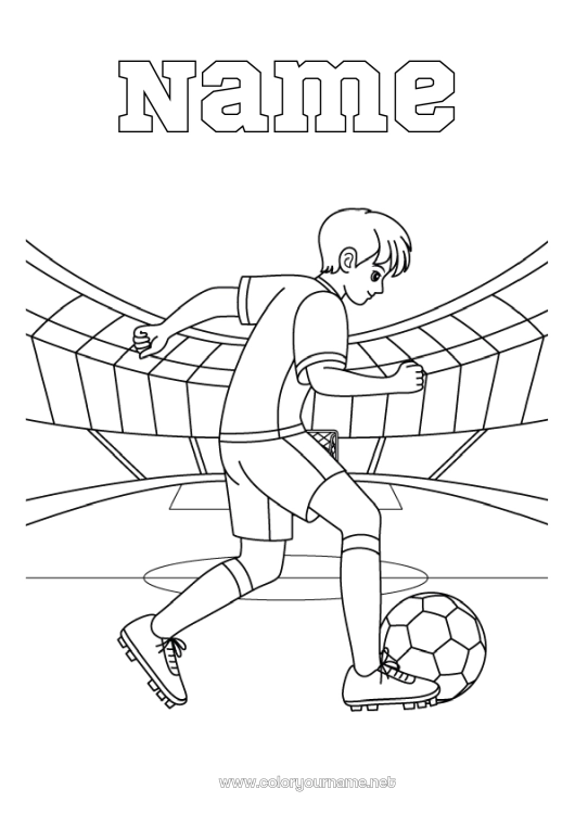 Coloring page to print Football Soccer ball Sport Team sports Soccer player Stadium