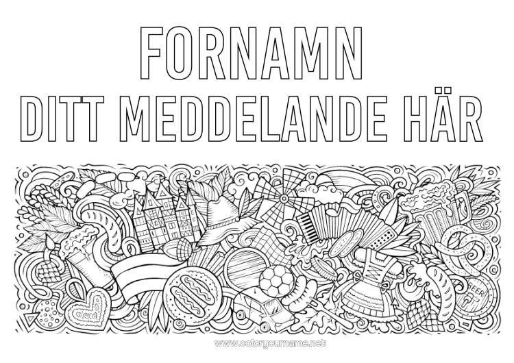 Färgläggningssida att skriva ut Mandala Symboler Tyskland Pretzel Oktoberfest