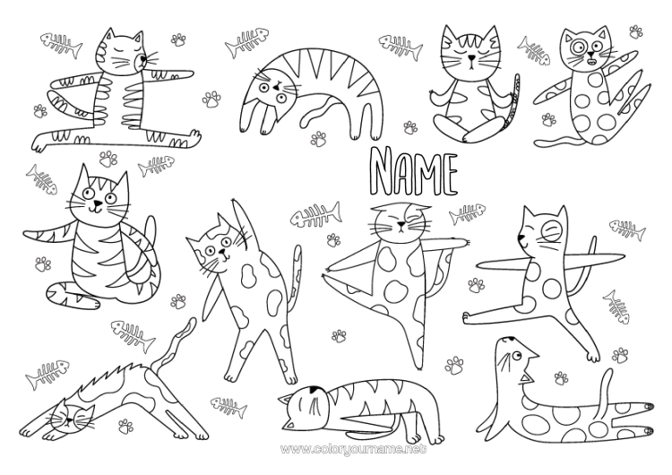 Colouring page to print Calm And Zen Sport Cat Animal Doodle Dogs And Cats Artistic Sports Yoga Emotions Serenity