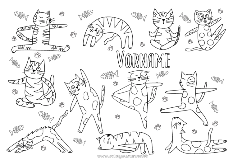 Malvorlage zum Ausdrucken Ruhig und gelassen Sport Katze Tier Gekritzel Hunde und Katzen Künstlerischer Sport Yoga Emotionen Gelassenheit