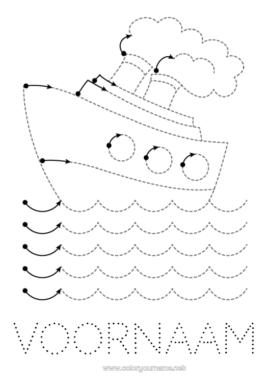 Kleurplaat om af te drukken Voertuigen Activiteiten voor Kinderen Van punt naar punt Boot Eenvoudige kleurplaten Trace et colorie Maritieme voertuigen Grafische werkblad voor de kleuterschool