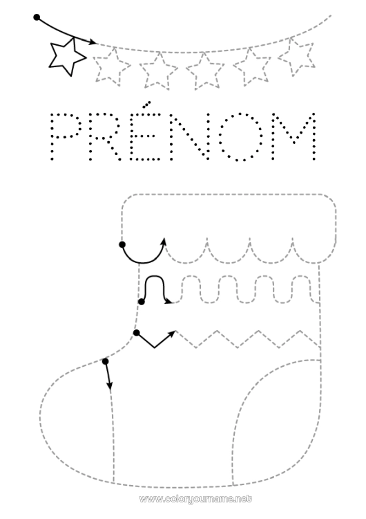 Coloriage à imprimer Noël Guirlande de Noël Activités enfants Points à relier Trace et colorie Chaussette de Noël Fiche de graphisme maternelle
