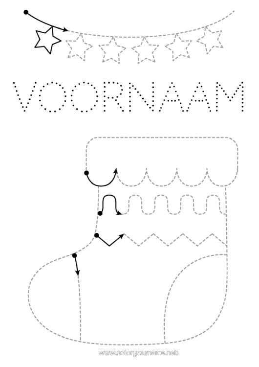 Kleurplaat om af te drukken Kerstmis Kerstslinger Activiteiten voor Kinderen Van punt naar punt Trace et colorie Kerstsok Grafische werkblad voor de kleuterschool