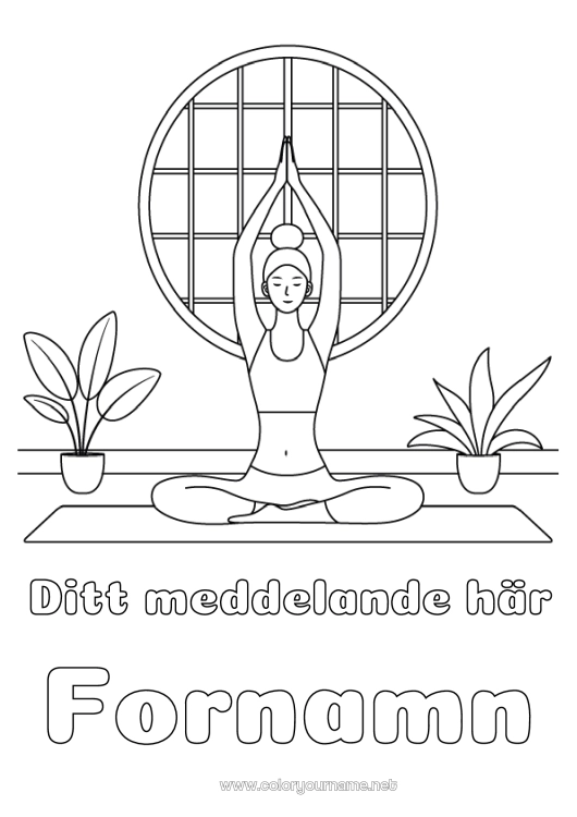 Färgläggningssida att skriva ut Lugn och zen Sport Konstnärlig sport Yoga Kvinna Känslor Sinnesro