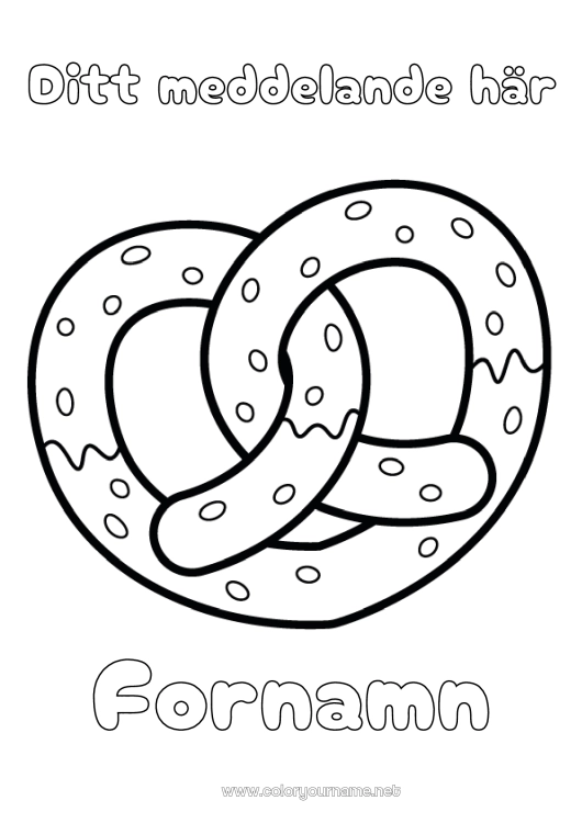 Färgläggningssida att skriva ut Hjärta Mat Stort hjärta Gottigheter, sötsaker Kakor Tyskland Pretzel