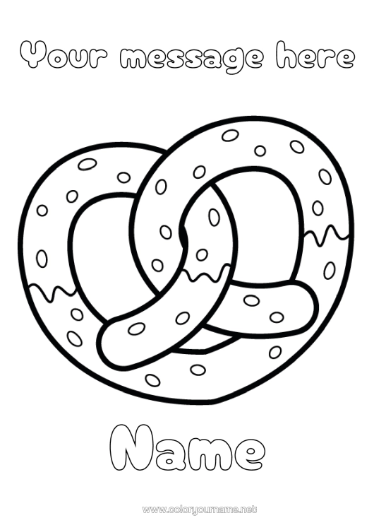 Colouring page to print Heart Food Big Heart Treats, Sweets Biscuit Germany Pretzel