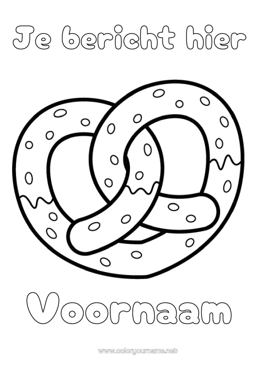 Kleurplaat om af te drukken Hart Voedsel Groot hart Lekkernijen, zoetigheden Koekjes Duitsland Pretzel