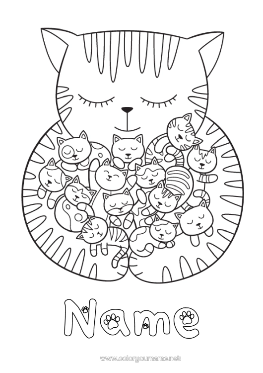 Coloring page to print Cat Animal Dog and cat Baby Animal family Baby animal