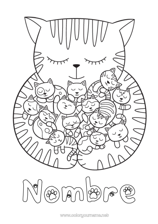 Dibujo para colorear para imprimir Cat Animales Perros y gatos Bebé Familia de animales Bebé animal