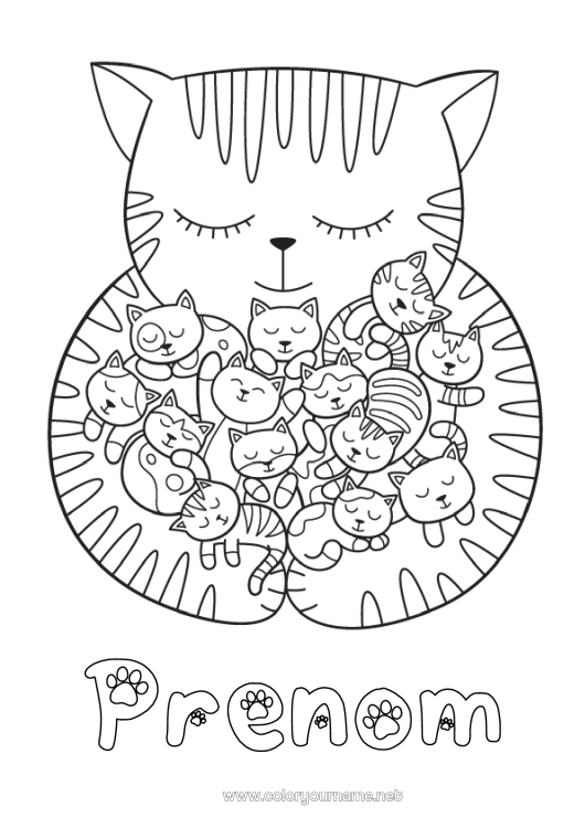 Coloriage à imprimer Chat Animal Chiens et chats Bébé Famille d'animaux Bébé animal