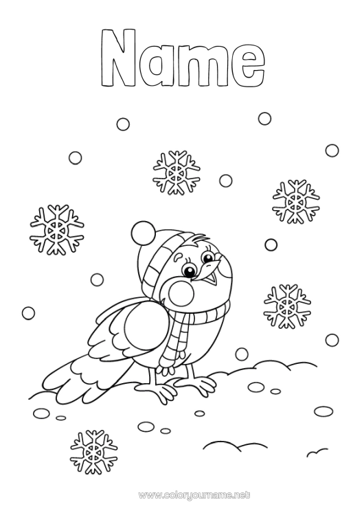 Colouring page to print Snow Winter Bird Snowflakes Animal Birds And Flying Mammals