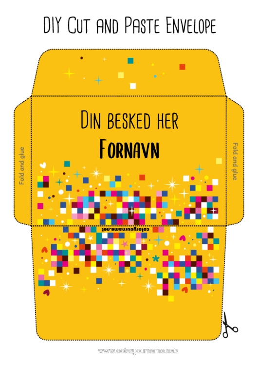 Farvelægningssiden til udskrivning Fødselsdag Trykt kuvert Pixelkunst Videospil
