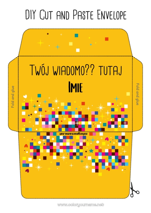 Kolorowanka do wydruku Urodziny Koperta do druku Sztuka Pikselowa Gra wideo