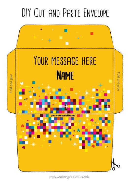 Colouring page to print Birthday Print Envelope Pixel Art Video Game