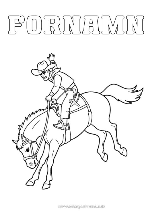 Färgläggningssida att skriva ut Häst Cowboy Vilda Västern Gårdsdjur Andra sporter Ridning
