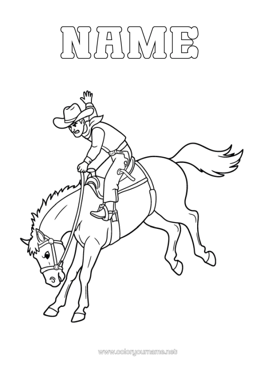 Colouring page to print Sport Horse Animal Cowboy Wild West Farm Animals Other Sports Horse Riding