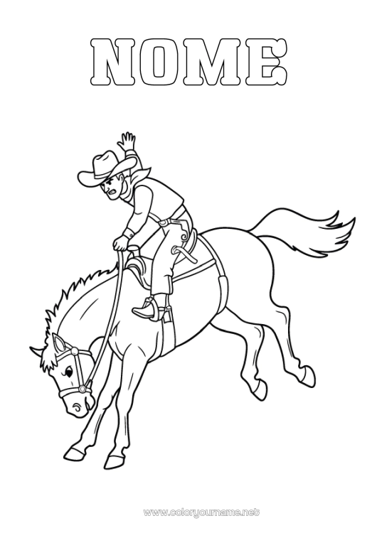 Página de desenho para imprimir Cavalo Cowboy Far West Animais de fazenda Outros Esportes Equitação