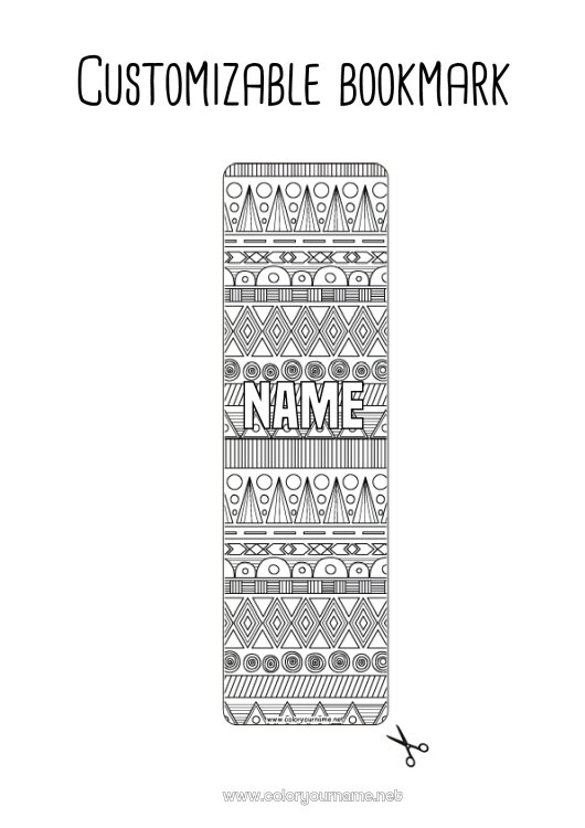 Coloring page to print Bookmark Zentangle Africa Geometric shapes