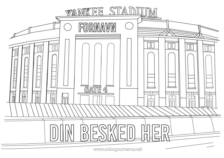 Farvelægningssiden til udskrivning Sport Baseball USA New York Holdidræt Stadion