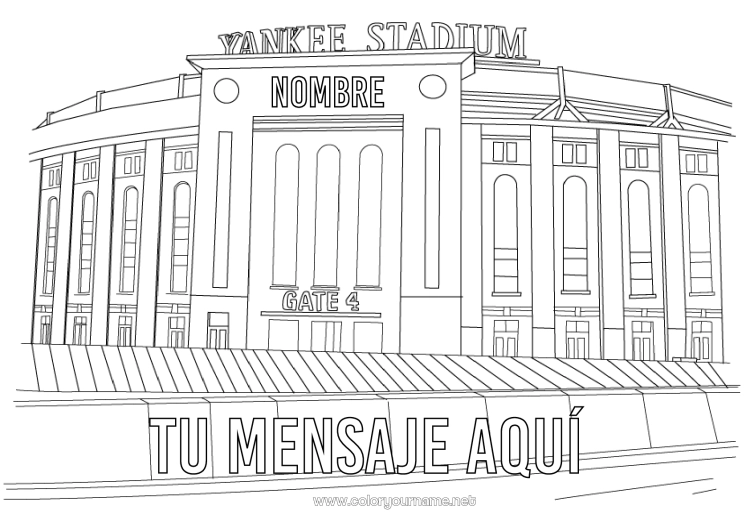 Dibujo para colorear para imprimir Sport Baseball Estados Unidos Nueva York Deportes en equipo Estadio