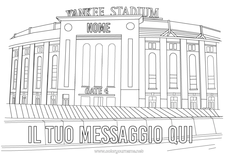 Pagina da colorare da stampare Sport Baseball USA New York Sport di squadra Stadio