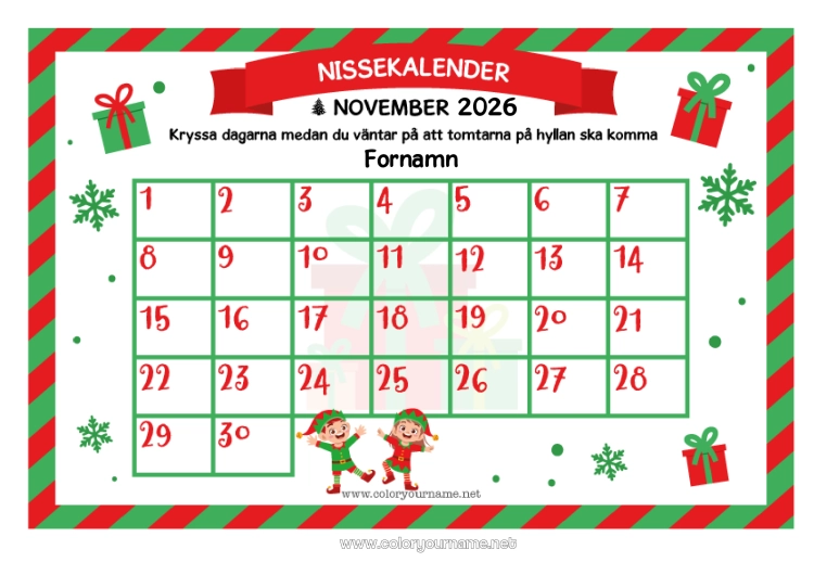 Färgläggningssida att skriva ut Julnissar Adventskalender Kalendrar och planeringsverktyg