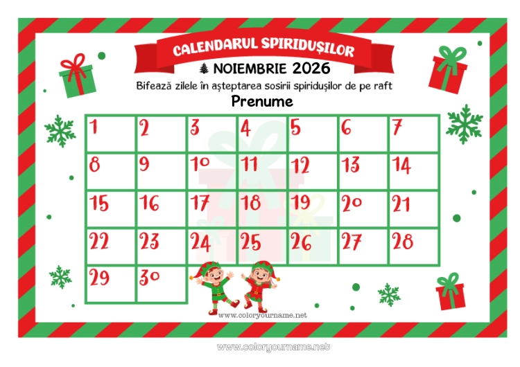 Pagină de colorat de imprimat Moșneguții de Crăciun Calendarul adventului Calendare și planificatoare
