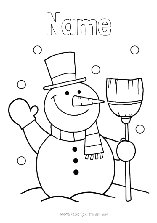 Colouring page to print Snow Winter Snowman