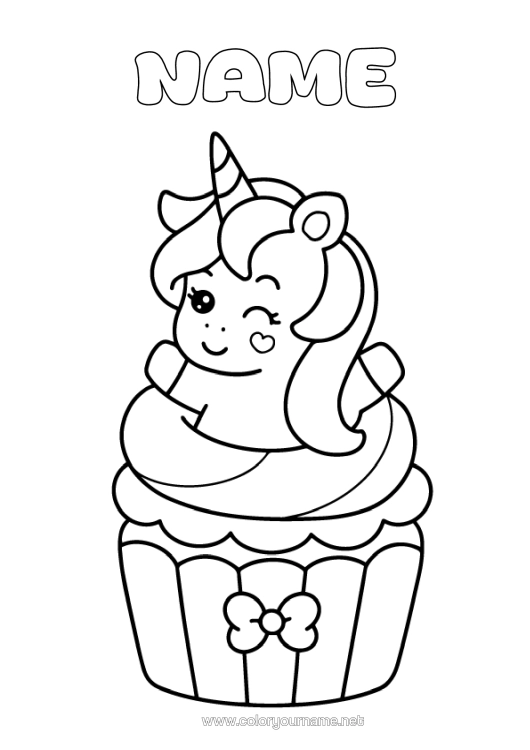 Colouring page to print Cute Unicorn Animal Fairy Cake Easy Colouring Pages Dragons, Unicorns, And Fantastical Creatures