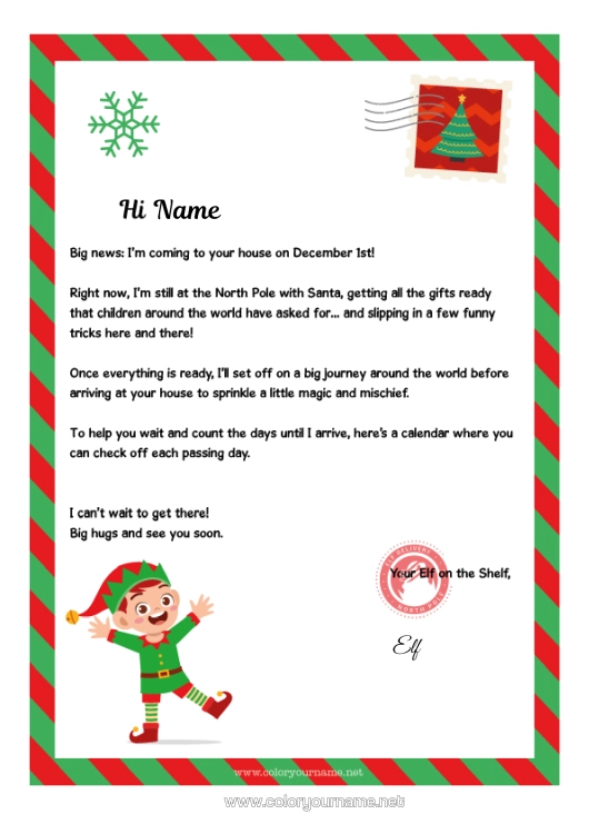 Colouring page to print Christmas Elves Letters From Mischievous Elves Advent Calendar Calendars And Planners. Letter From The Elf