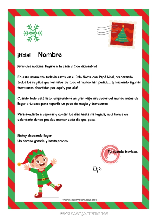Dibujo para colorear para imprimir Elfos de navidad Cartas de elfos bromistas Calendario de Adviento Calendarios y planificadores