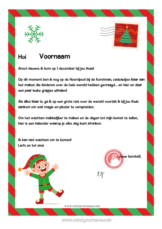 Kleurplaat om af te drukken Kerstelf Brieven van ondeugende elfjes Adventskalender Kalenders en planners