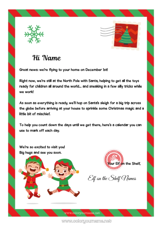 Coloring page to print Christmas elves Letters from prankster elves Advent calendar Calendars and planners Elf Arrival Letter