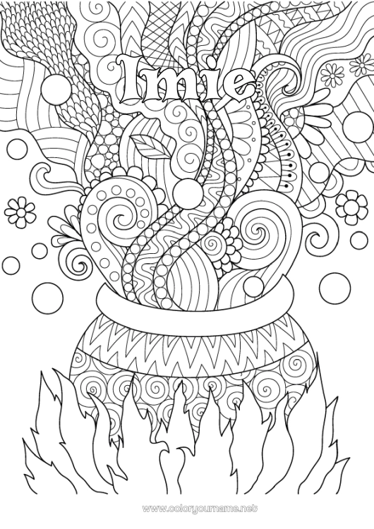 Kolorowanka do wydruku Czarodziejski kocioł Halloween Złożone kolorowanki Zentangle