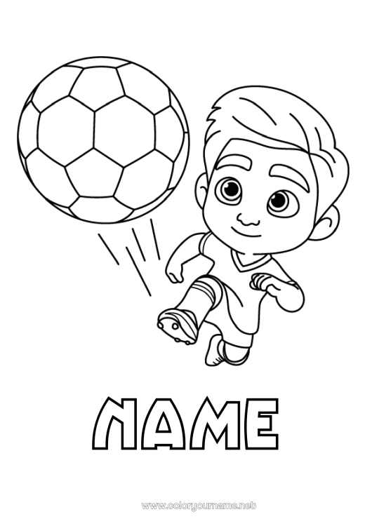 Coloring page to print Football Soccer ball Boy Team sports Soccer player