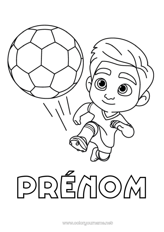 Coloriage à imprimer Football Ballon de foot Garçon Sports d'équipe Footballeur footballeuse