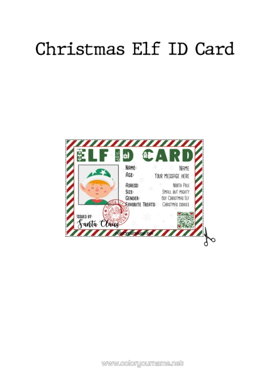 Colouring page to print Christmas Elves Trickster Goblin Identification Papers
