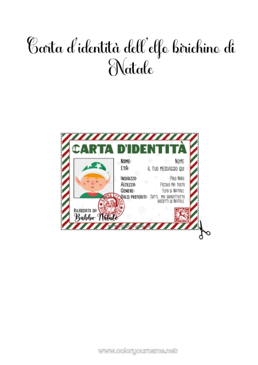 Pagina da colorare da stampare Elfo di Natale
