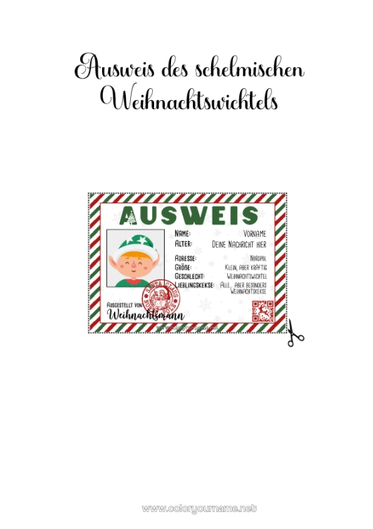 Malvorlage zum Ausdrucken Weihnachtself