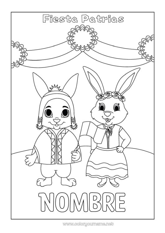 Dibujo para colorear para imprimir Conejo Animales Perú Animales del bosque Fiesta nacional
