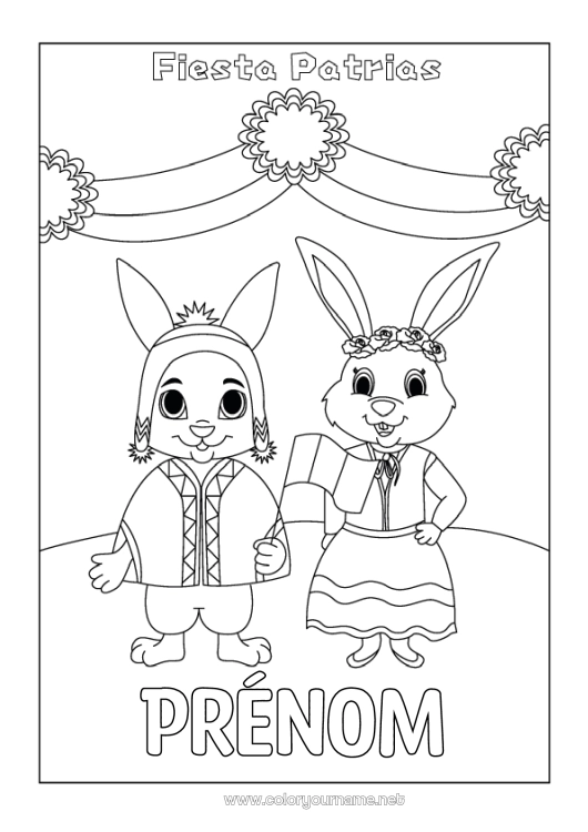 Coloriage à imprimer Lapin Animal Pérou Animaux de la forêt Fête nationale